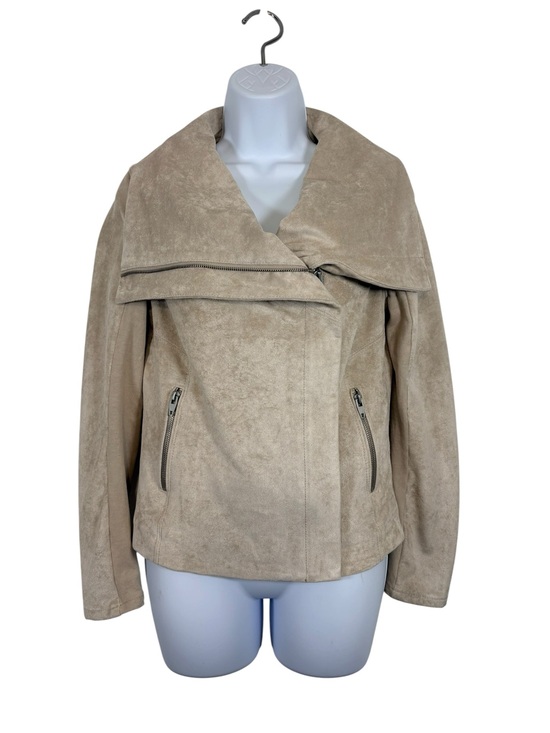 Sl8 Jackets & Blazers - SL8 Beige Faux Suede Moto Jacket Size Small Asymmetrical Zip Draped Collar